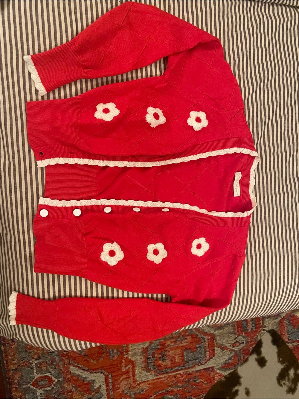 Red Floral Crochet Trim Cardigan